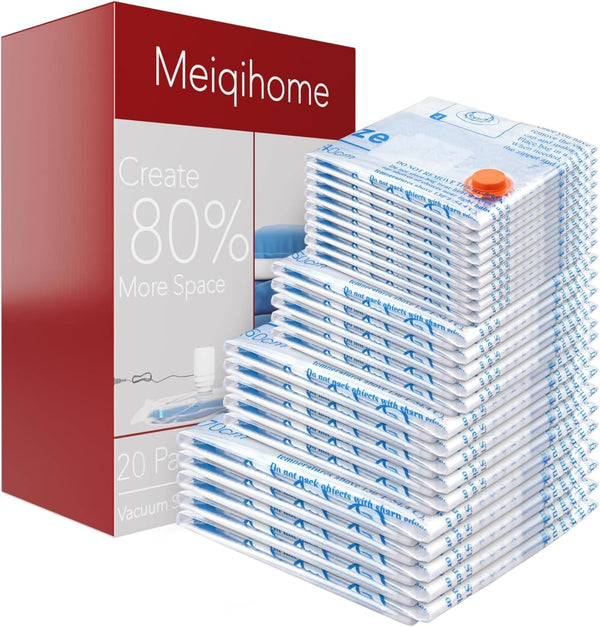 Vacuum Storage Bags 20 Pack, Space Saver Sealer Bags for Clothes, Pillows, Comforters, Bedding