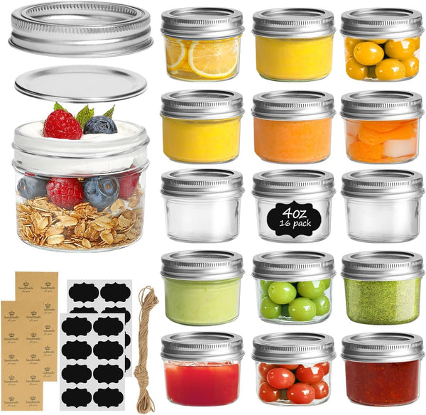 ComSaf Mini Mason Jars Bulk 4oz 16PCS, Regular Mouth Mason Jar with