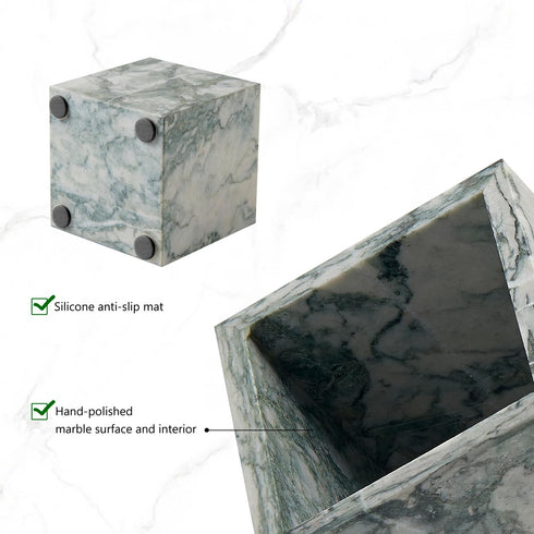 Desk,3.93inch Real Luxurious Natural Marble Toothbrush Holder & Makeup Brush Organizer & Pen Holder for Square Marble