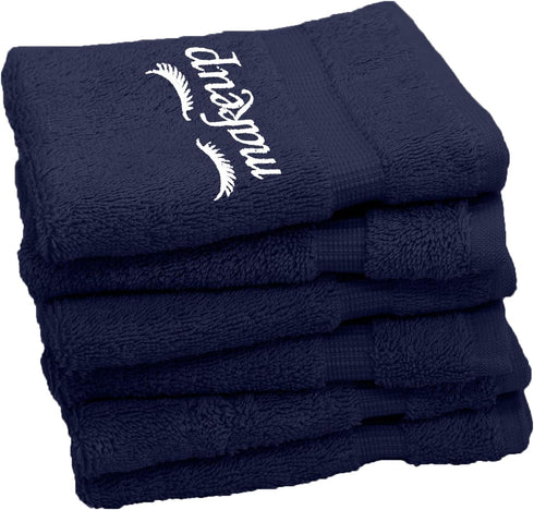 13x13 inches Set 6 Makeup Remover washcloth. Turkish Cotton Perfect for Makeup Bag - of - Navy Blue
