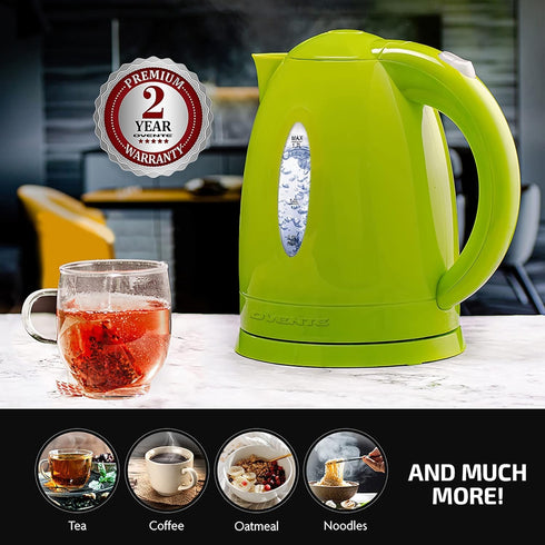 OVENTE Electric Kettle, 1.7 Liter Hot Water Heater, BPA Free Fast Boiling Cordless Water Warmer for Coffee & Tea (Green