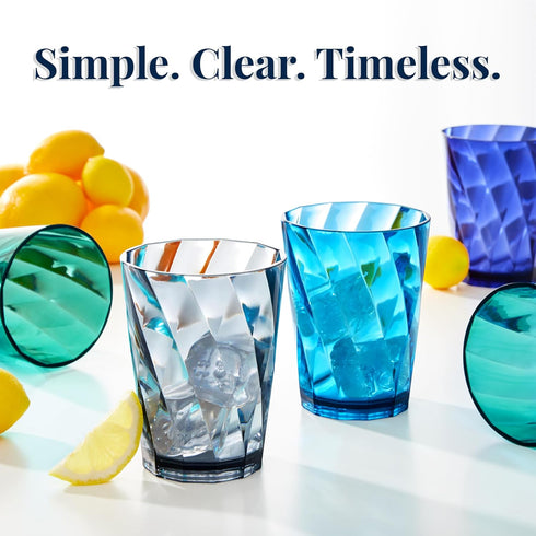 US Acrylic Optix 14oz Reusable Drinking Glasses (Set of 8) in Coastal Colors | BPA-Free Tumblers, Made in USA |