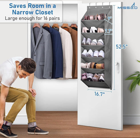 12 Closet MISSLO Door Shoe Rack with Deep Pockets for Pairs of Shoe Organizer Over the Door Hanger for and Dorm Narrow