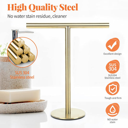 SUS304 Stainless Steel T-Shape Hand Towel Holder Stand for Bathroom, Kitchen or Vanity Countertop