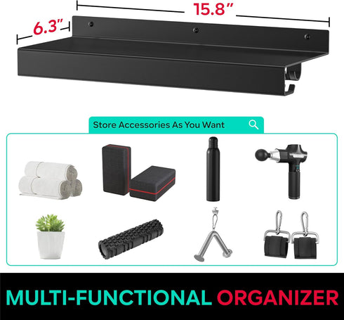 Metal Shelf Compatible with Tonal Accessories, Wall Mounted Gym Rack Organizer with Hooks for Home Gym Storage
