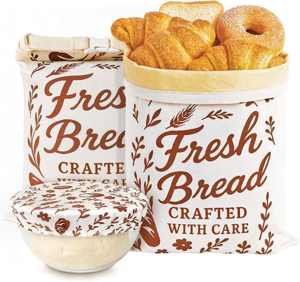 ANKEWY Beeswax Bread Bags with Bowel Cover for Sourdough & Homemade Bread XL