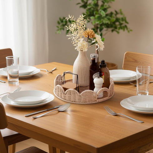Counter, GRANNY SAYS Wicker Decorative Scalloped Trays for Home Decor, Coffee Table Trays with Handles, Woven Rattan