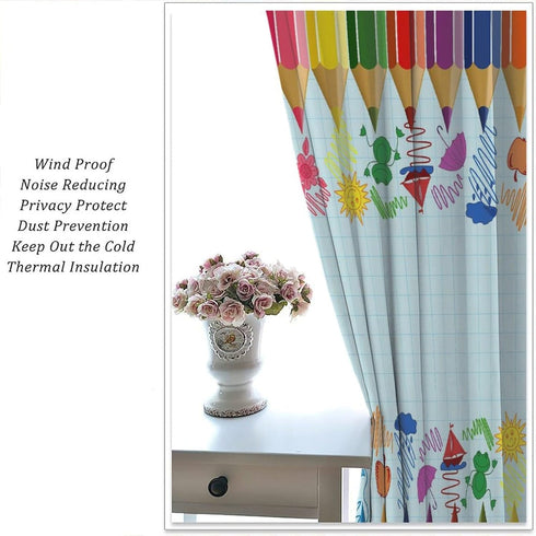 GoDazzling 42" 54" Kids Cartoon Rainbow Pencil Blackout Curtains, Cute Colorful Crayon Printed Window Drapes, for Girls