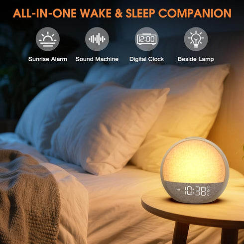 30 Dimmable Sunrise Alarm Clock, White Noise Sound Machine with Soothing Sounds, Night Light, Natural Sunlight Lamp