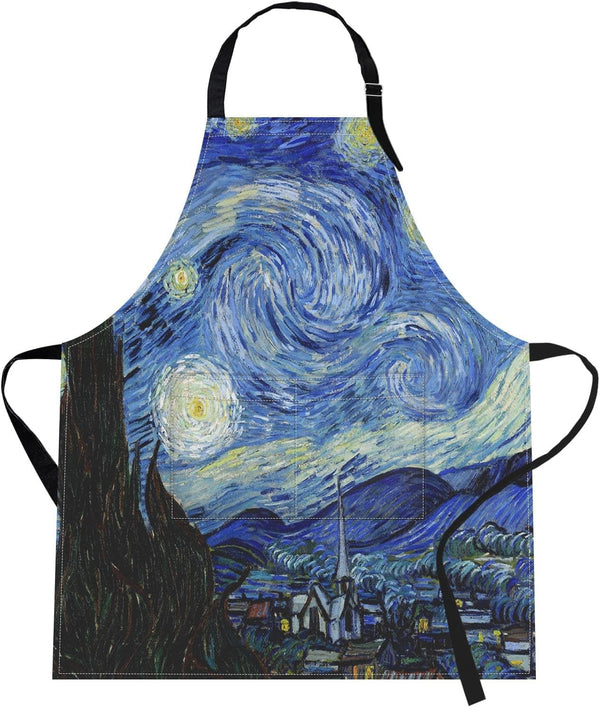 Britimes Apron for Home Kitchen Cooking Baking Gardening, 32x28 inch with Pockets Starry Night Oil Painting