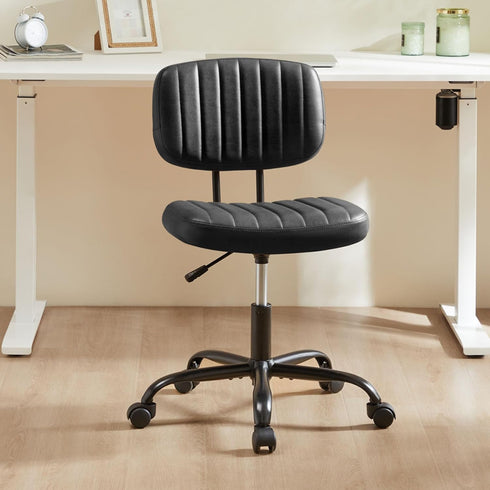 Armless Sweetcrispy Small Office Desk Chair - PU Leather with Comfy Lumbar Support, Height Adjustable Rolling Swivel