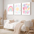 3Pcs 12x16in RCJARTI Pink Nursery Canvas Wall Art Rainbow Poster Kids Bedroom Baby Girls Toddler Pastel Wall Decor