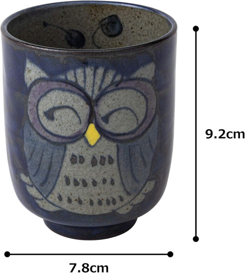 ????(Saikaitoki) Hasamiyaki 83972 Yunomi Cup - Large, Hand-painted Owl Pattern, Blue