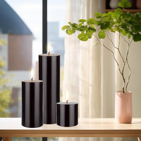 Mega Candles Unscented Solid Black Pillar Candle, Hand Poured Premium Wax, 3 Inch x 6 Inch