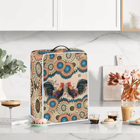 Boho Chicken Pattern Coffee Maker Cover Stand Mixer or Kitchen Appliance Cover, Dust and Fingerprint Protection Blander Cover Machine Washable Kitchen Accessories, Boho Brown Floral, Rooster by Yzaoxia
