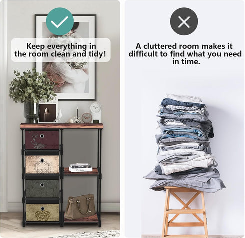 Small Fabric Dresser with 2-Tier Side Shelf, 4 Drawers Storage Units for Bedroom, Hallway Entryway Storage Cabinet