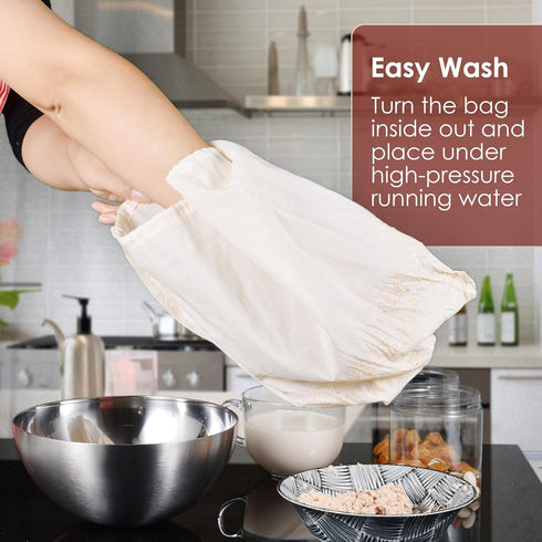 SANTOW 2 Pack 12"x12" 100% Nut Milk Bag, Natural Cheesecloth Bag, Unbleached Cotton Cloth Bag Drawstring Filter