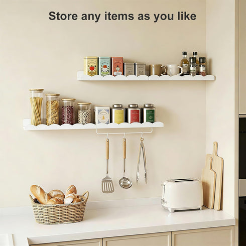 16.5 Inch Set 4, Fixwal Nursery Shelves, Floating Bookshelves for Wall of Scalloped Wall Book Shelves with Towel Rack