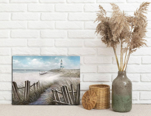 LAIART Ocean Seascape Blue Canvas Wall Art - Modern Lighthouse Prints for Bedroom Bathroom Living Room