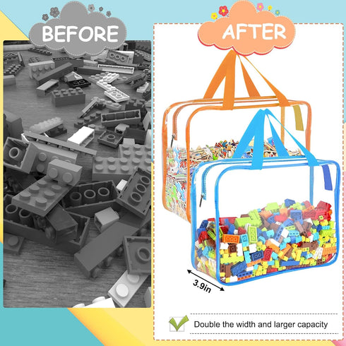 OPELETNNT 6 Packs Books6 Large Toy Storage Bags with Labels, Reusable Clear PVC Board Game Storage, Travel Waterproof