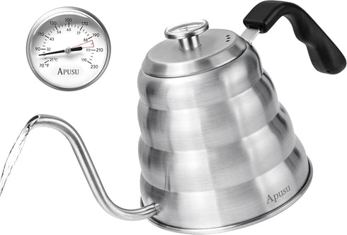 Silver Gooseneck Tea Kettle with Thermometer, 40 oz 1200ml Teapot for Pour Over Coffee, Premium Stainless Steel