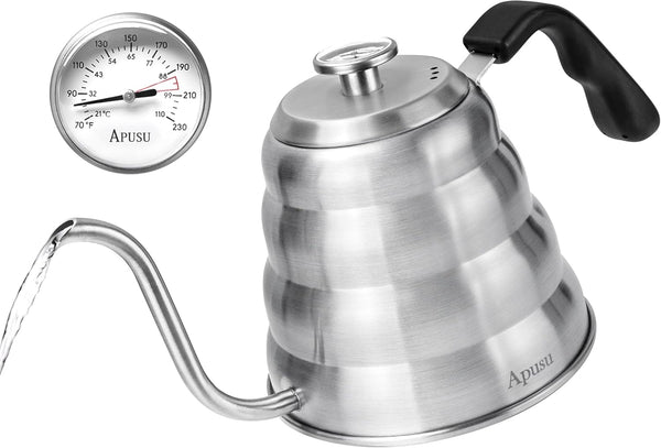 Silver Gooseneck Tea Kettle with Thermometer, 40 oz 1200ml Teapot for Pour Over Coffee, Premium Stainless Steel