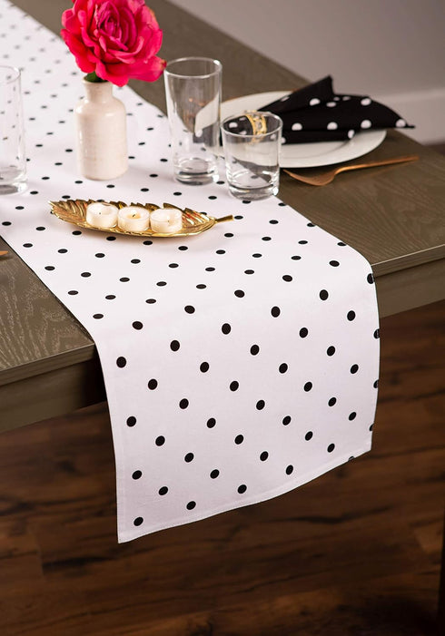 DII Polka Dot Kitchen Collection - Table Runner, 14x72, Black/White Reversible