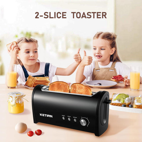 Long Slot Toaster, 2 Slice Stainless Steel with Cover, 1.65'' Extra Wide Slot, 6 Shade Settings, Removable Crumb Tray,
