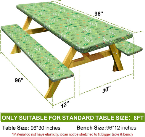 96in, Picnic Table Cover with Bench Covers Camping Essentials Waterproof Windproof Camping Tablecloth with Drawstring