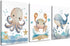 Ocean Nursery Wall Art Set of 3, Sea Animal Baby Boys Room