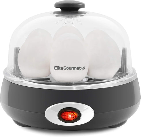 Elite Gourmet EGC007CHC# Rapid Egg Cooker, 7 Easy-To-Peel Eggs, Poacher, Omelet Maker, Auto Shut-Off, Charcoal Grey