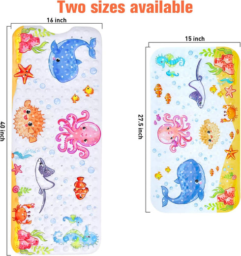 40 Inch 16 Inch-Rectangular, Secopad Bath Mat for Tub Non Slip, Machine Washable Anti-Slip Cartoon Baby Bathtub Shower