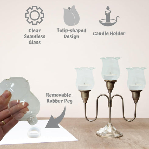 4E's Pack 6 (2.75" Novelty Clear Glass Votive Cups with Peg - of - Tulip Votive for Candelabra Candle Holder, Home