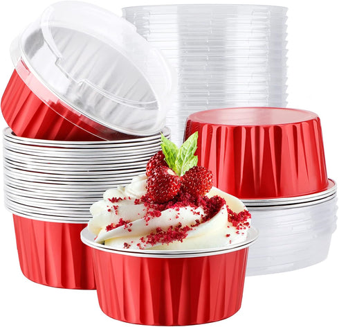 EUSOAR Disposable Ramekins with Lids, 30pcs 5oz Aluminum Foil Cupcake Baking Cups, Mini Cheesecake Pan