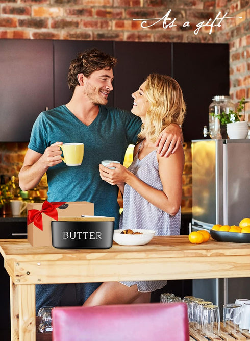 Butter Dish with Lid for Countertop, Large Ceramic Butter Keeper Container with Knife and Silicone Sealing