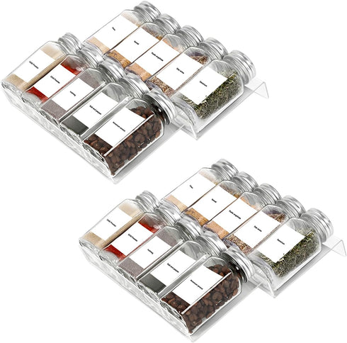 Acrylic Spice Organizer, Expandable Seasonings Spice Rack from 9" to 18", with 160 Labels for Drawer/Countertop