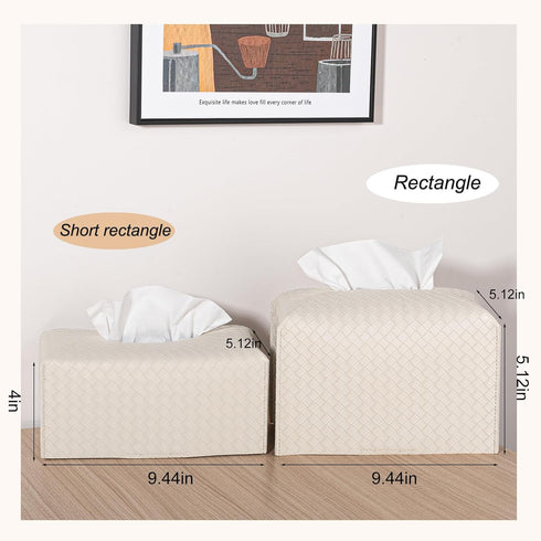 PU Leather Tissue Box Cover, Square Facial Tissue Holder, Griege Paper Organizer for Bathroom, Vanity, Tabletop, Car