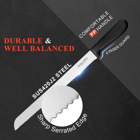 10 Inch Serrated Knife for Homemade Bread with Sheath, High-Carbon Japanese Stainless Steel Blade
