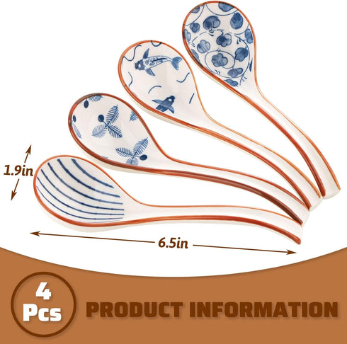WHJY Asian Soup Spoon, Ceramic Ramen Spoon, Ramen Soup Spoon, Chinese Ceramic Spoons, Miso Soup Spoons Dumpling - Set of 4 Fish