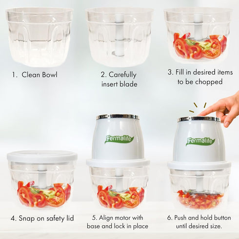 Electric Food Chopper Processor, 350ml / 11.8oz Capacity, Stainless Steel Blade for Garlic, Veggies, Onion, Nuts, Spices, Fruits - Cordless, Powerful, Portable Handheld Blender by FERMALIFE