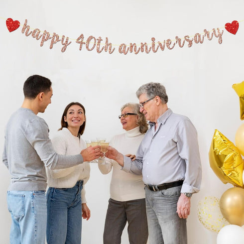 Rose Gold Happy 40th Anniversary Banner for 40th Wedding Anniversary, Forty AF Party, 40th Birthday Decorations