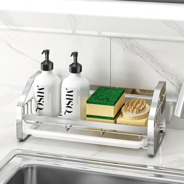 Sink Caddy, Sponge Holder for Kitchen Sink, 304 Stainless Steel Organizer with Removable Drain Tray