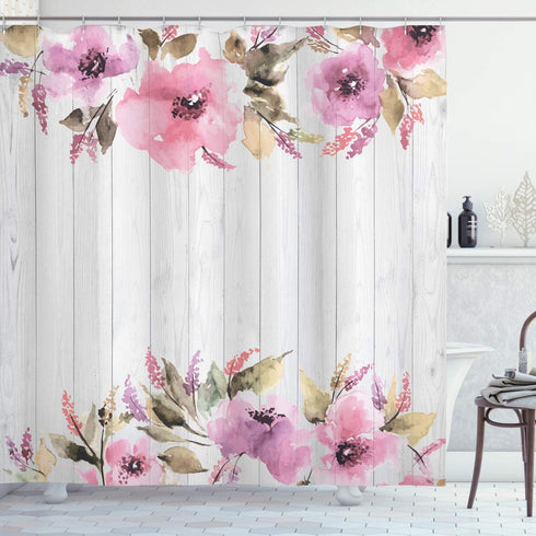 Ambesonne Farmhouse Shower Curtain, Watercolor Classic Geranium Petals, Cloth Fabric Bathroom Decor Set