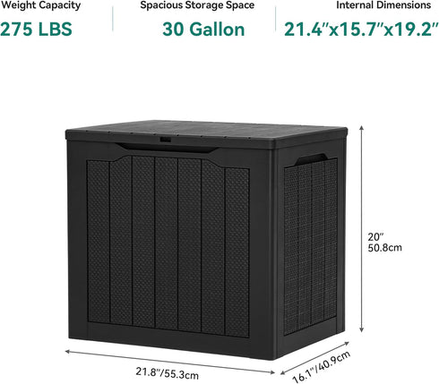 30 YITAHOME Gallon Outdoor Storage Box, Small Water Resistant Resin Deck Box, Indoor Outdoor Lockable Rattan Storage