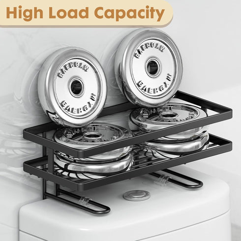 PowerKing 2 Over The Toilet Storage Shelf, Bathroom Organizer Rack with Hooks, No-Drill, Rust-Resistant Steel, Toilet