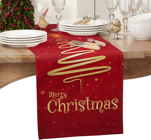 Lilmeme 108 inches 13x108inch Table Runners Long Merry Christmas Tree, Wedding/Coffee Table Runner, Farmhouse Style