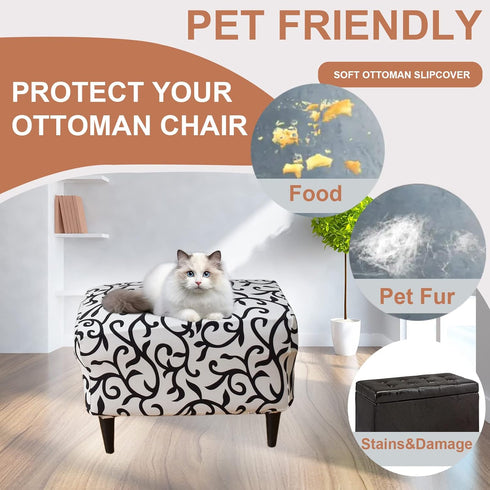 Eco-Ancheng Chair Cover Stretch Ottoman Cover Rectangular Storage Ottoman Slipcover Footrest Stool Covers Ottoman