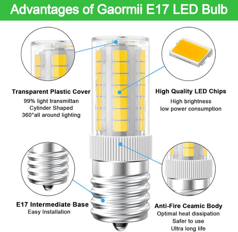 LED Microwave Light Bulb - 40W Incandescent Replacement for Stove, Refrigerator, Range Hood - E17 Base, 120V, 360LM