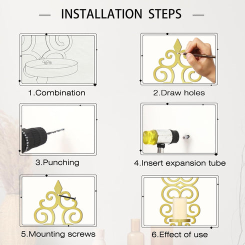 Elegant Gold Metal Candle Sconces for Wall Decoration - DIY Wall Mounted Holders