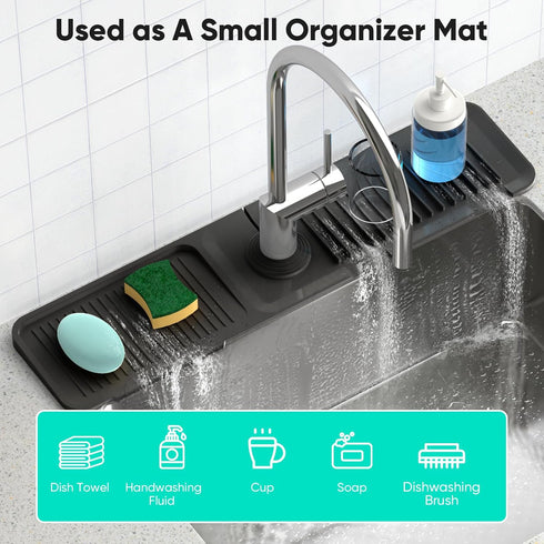 24 Inch Kitchen Sink Splash Guard: Silicone Draining Mat with 5 Slope for Faucet Area, Fast Draining Kitchen Sink Tidy